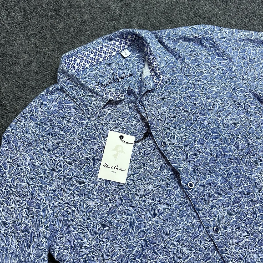 NWT Robert Graham Vinaco Shirt Men Small Blue Geometric Linen Blend 0S6206M-960